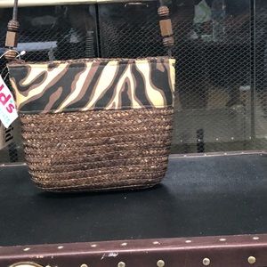 Half brown half zebra colored tote w/smaller bag